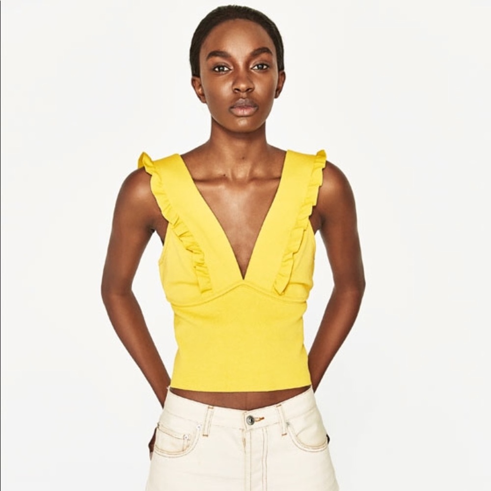 *5/25* Zara Frilled V-neck top yellow